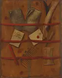 Still Life with Combs and Quills by British School, oil on canvas, sold Oct 2024