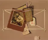 Leslie Roy Hobdell, Still Life with Letter Rack, Book and Playing Cards (Trompe-l'œil), oil on canvas