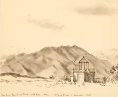 Van Day Truex, Singing Trees Ranch, Desert Hot Springs, California, ink and ink wash on paper