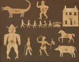 A Collection of Cut Paper Silhouettes by American School, circa 1830, cut exercise book pages mounted to black paper, sold Oct 2024