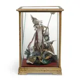 Tony Duquette, Fantastical Figural Assemblage, mixed media and painted taxidermy alligator, with custom Duquette polychromed, gilt-decorated and glass display case with fabric lined base