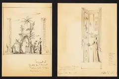 Two Sketches for Backdrop for Adrian's Salon and Doris Duke Residence Elevation (Three Works) by Tony Duquette, sold Oct 2024