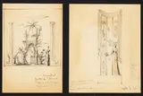 Tony Duquette, Two Sketches for Backdrop for Adrian's Salon and Doris Duke Residence Elevation (Three Works)