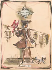 Vendor of Animals by Tony Duquette, watercolor on paper, sold Oct 2024