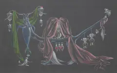 Gilbert Adrian, Imaginary Creature, pastel on black paper