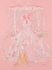 Imaginary Creature by Gilbert Adrian, mixed media on pink paper, sold Oct 2024