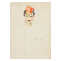 Gilbert Adrian, Portrait of Frida Kahlo, watercolor and pencil on paper