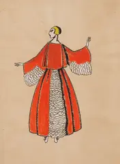 Gilbert Adrian, Fashion Illustrations in Red and White, circa 1920s (Two Works), both gouache and ink on paper