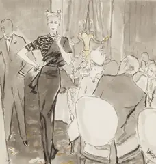 Eric, Advertisement for Marshall Field & Co. Featuring an Adrian Dress, ink and wash on paper