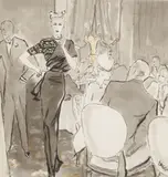 Eric, Advertisement for Marshall Field & Co. Featuring an Adrian Dress, ink and wash on paper