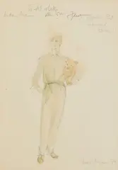 Jane Robinson, Costume Design for Anthony Andrews as Sebastian Flyte in Brideshead Revisited, watercolor, ink and pencil on paper