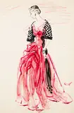 René Bouët-Willaumez, Fashion Illustration of Gilbert Adrian's Spanish Drama Ensemble, 1950, gouache on paper