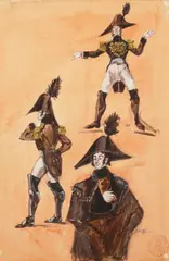 Irene Sharaff, Costume Design for Three Officers in Candide, 1956, watercolor and ink on paper