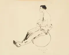 Tom Keogh, Figure on Ball; Couple; Les Nouvelles Exemplaires de Cervantes (Three Works), two ink on paper; one watercolor and ink on paper