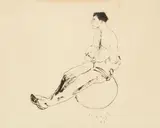 Tom Keogh, Figure on Ball; Couple; Les Nouvelles Exemplaires de Cervantes (Three Works), two ink on paper; one watercolor and ink on paper