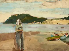 Christian Bérard, Autoportrait sur la plage (Les Goudes), circa 1942-1943, oil on board