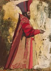 Franco Zeffirelli, Costume Design for Samuel Barber's Antony and Cleopatra, gouache, watercolor, gold paint and fabric collage on canvas laid to board