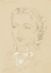 Oliver Messel, Portrait of Katharine Cornell as The Countess, circa 1955, gouache and pencil on paper