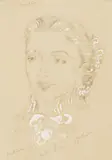 Oliver Messel, Portrait of Katharine Cornell as The Countess, circa 1955, gouache and pencil on paper