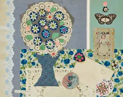 Gloria Vanderbilt, Daisies, fabric and paper collage