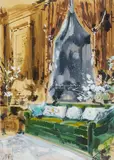 Jeremiah Goodman, Mary Martin Living Room, Sutton Place, New York, gouache and mixed media on illustration board