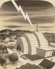 Charles Addams, Church of The Good Shepherd Building, Kansas City, ink and gouache on paper