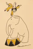 Ludwig Bemelmans, Swans; Elephant and Acrobat (Two Works), Swans ink and wash on joined paper; Elephant ink and crayon on paper