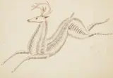 American School, Spencerian Calligraphy of a Bounding Stag, pen and ink on paper