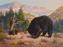 Robert Lindneux, Bear with Cubs, oil on canvas
