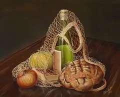 Walter Cohick Plunkett, Still life with Bread and Vegetables; Seashells; Shellfish (Four Works), oil on Masonite