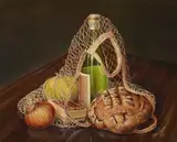 Walter Cohick Plunkett, Still life with Bread and Vegetables; Seashells; Shellfish (Four Works), oil on Masonite