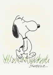 Charles M. Schulz, Snoopy; Snoopy with Umbrella (Two Works), crayon and felt tip on paper; felt tip on paper, respectively
