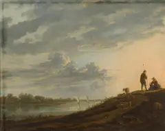 Suiveur d'Albert Cuyp, Paysage au bord de l'eau, animée de bergers, oil on canvas