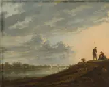 Suiveur d'Albert Cuyp, Paysage au bord de l'eau, animée de bergers, oil on canvas