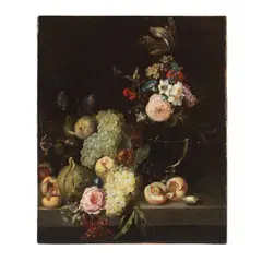 Manière de Jan van Huysum, Nature morte aux fleurs et fruits, oil on canvas