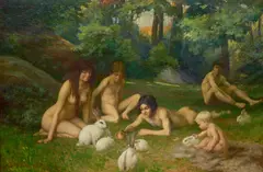 Joseph Charles Gabriel Amoretti, Groupe de figures nues dans le forêt, oil on canvas
