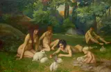 Joseph Charles Gabriel Amoretti, Groupe de figures nues dans le forêt, oil on canvas