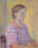 Portrait de la sœur de l'artiste Ksenia Aseeva (Siniakova)/ Portrait of the artist's sister Ksenia Aseeva (Siniakova) by Maria Mikhailovna Siniakova, circa 1960, oil on canvas, sold Nov 2025