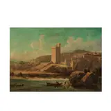 Antoine Claude Ponthus-Cinier, Paysage au bord de mer, un village au lointain, oil on canvas