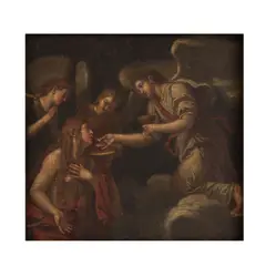 Ecole italienne, Sainte Marie-Madeleine recevant la communion dans le désert, oil on canvas laid down on panel