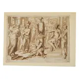 Giovanni Guerra, Scène de l'histoire romaine, probablement de Tullus Hostilius, pen and brown ink, brown wash, traces of black chalk, pen and brown ink framing lines, on paper laid down