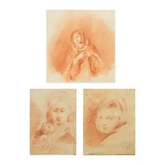 Trois études : la Vierge à l'Enfant; étude de figure, étude d'une sainte by Giuseppe Bernardino Bison, a set of three, red chalk on paper, two framed as one, offered Jun 2025