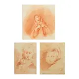 Giuseppe Bernardino Bison, Trois études : la Vierge à l'Enfant; étude de figure, étude d'une sainte, a set of three, red chalk on paper, two framed as one