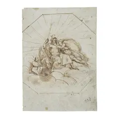 Andrea Appiani, Etude pour un décor avec Jupiter, Thétis et Ganymède, pen and brown ink, black chalk on blue paper, brown ink framing lines