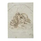 Andrea Appiani, Etude pour un décor avec Jupiter, Thétis et Ganymède, pen and brown ink, black chalk on blue paper, brown ink framing lines
