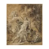 Charles Toussaint Labadye, Vénus désarmant Mars, charcoal and white chalk on buff paper