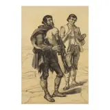 Auguste Denis Marie Raffet, Musiciens 'Pifferai', charcoal and white chalk on beige paper