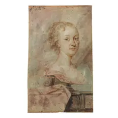 Ecole anglaise, Dessin de sculpture de dame, black and red chalk, watercolor on paper