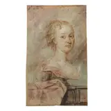 Ecole anglaise, Dessin de sculpture de dame, black and red chalk, watercolor on paper