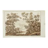 Jean-Baptiste Tierce, Vue de la ville de Nemi depuis le bord du lac, black chalk, pen and brown ink, on paper